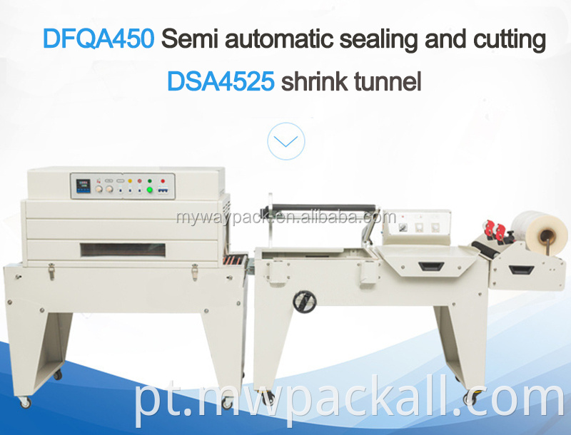 Máquina de embalagem termorretrátil semi automática l bar com túnel de encolhimento use filme pof, pvc e pe